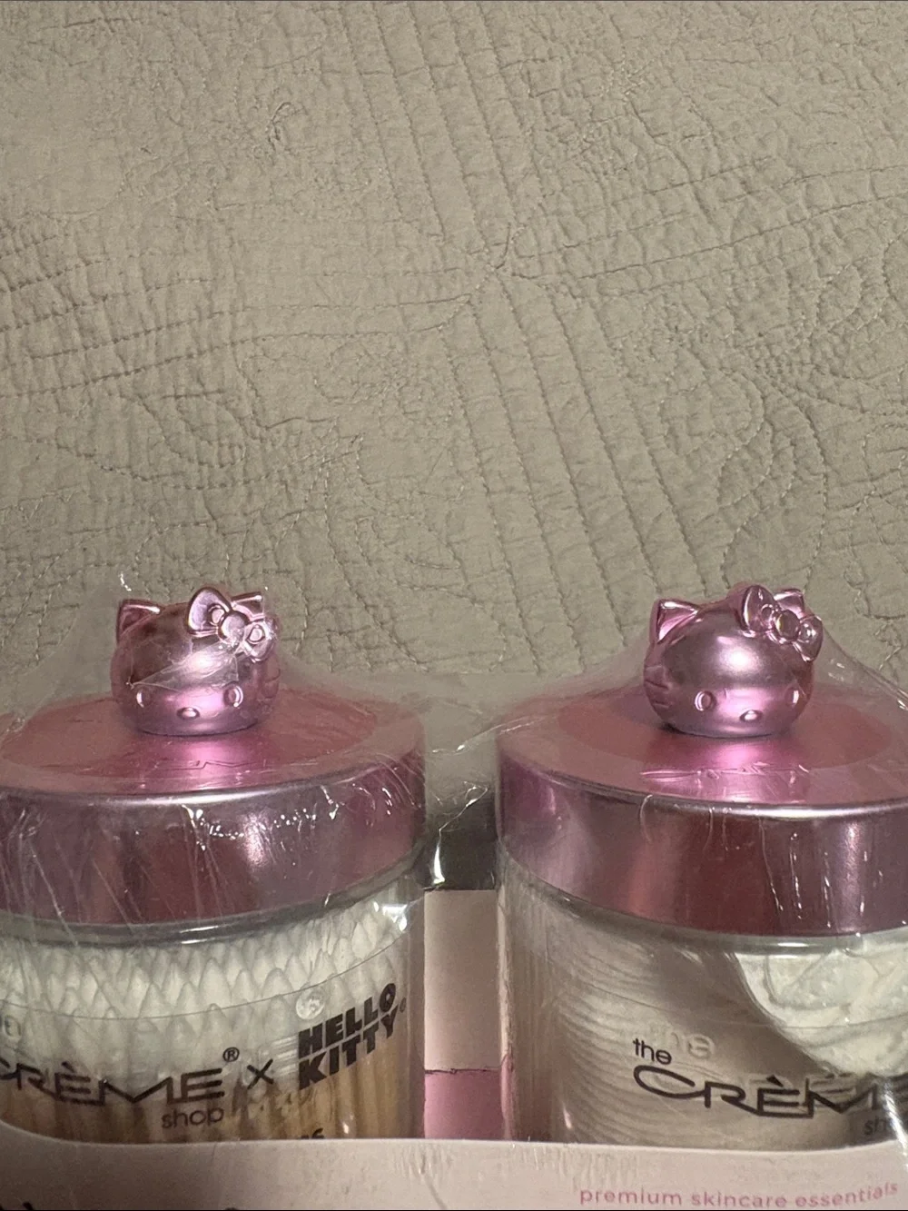 The Crème Shop x Hello Kitty Pink Reusable Glass Jar Duo - Cotton Swabs & Pads